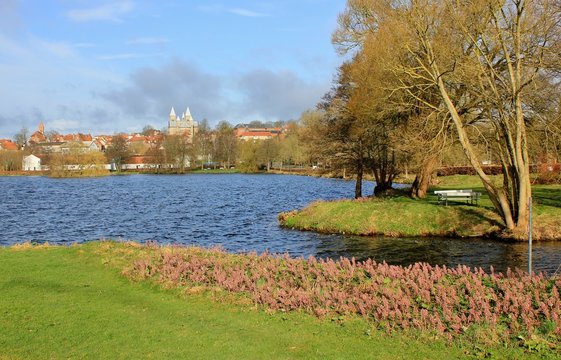 View of the city of Viborg, and Viborg Cathedral, Jutland, Denmark