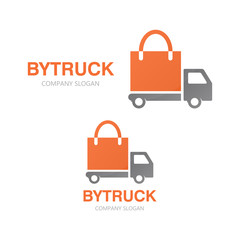 Vector truck and shopping bag logo concept