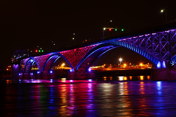 View at night of the Peace Bridge