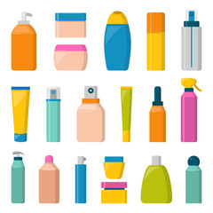 Blank package container dummy collection bottle template flat vector illustration.