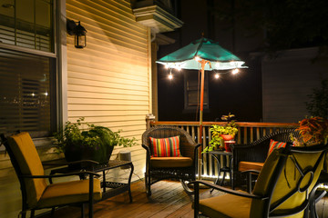 Sitting outside on a deck on a summer evening