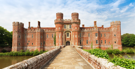 Brick Herstmonceux castle in England East Sussex 15th century UK - obrazy, fototapety, plakaty
