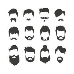 Mustache beard set hairstyle black silhouette fashion vector illustration.