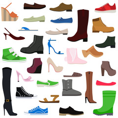 Women shoes isolated collection of various types female footwear vector illustration.