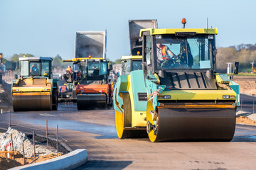 Road rollers working on the construction site