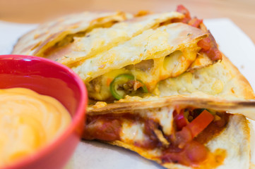 Homemade cheese and vegetable quesadilla