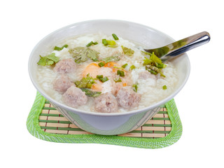 rice porridge with pork meat ball,clipping path