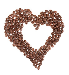 Heart from coffee beans isolated on a white background