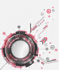 Abstract technology background with modern red digital elements. Vector illustration.