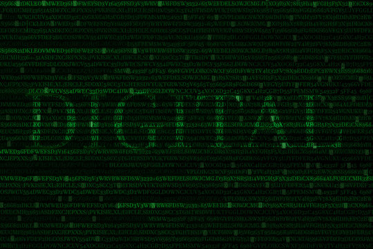 The green alphanumeric code background.