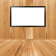 Blank billboard frame on wood wall