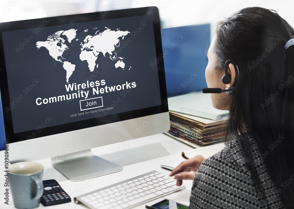 Poster wireless community networks connection globalization technology
