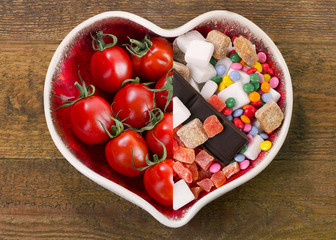 Healthy and Unhealthy eating concept.