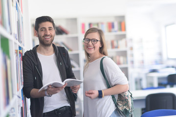 students couple  in school  library