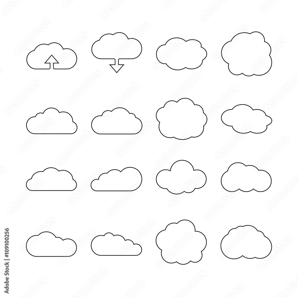 Aufkleber cloud line web icons. cloud shape linear set for download or cloud computing signs