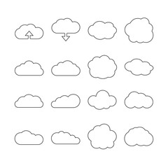 Cloud line web icons. Cloud shape linear set for download or cloud computing signs