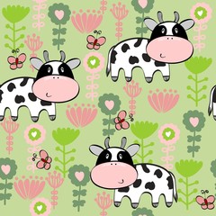 vector art seamless pattern with cartoon cow.