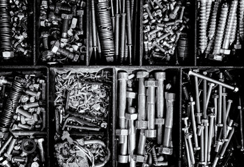 Obraz premium Industrial Nut Bolts and Washers Background