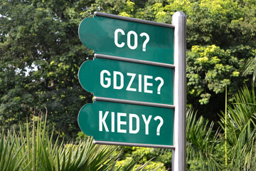 Co? Gdzie? Kiedy? Signpost in Polish.