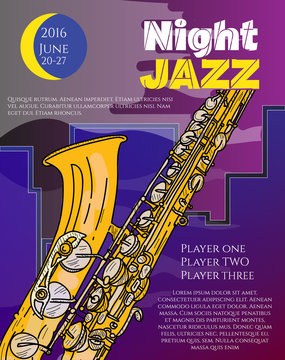 Jazz music night jazz in the big city poster saxophone