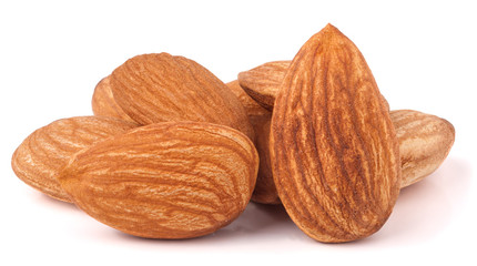 heap of almonds isolated on white background