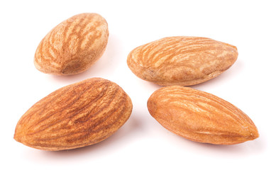 four almond isolated on white background close-up macro