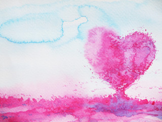 heart love tree for wedding, valentines day, watercolor painting