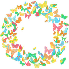 Butterfly frame, wreath design element, bright colors