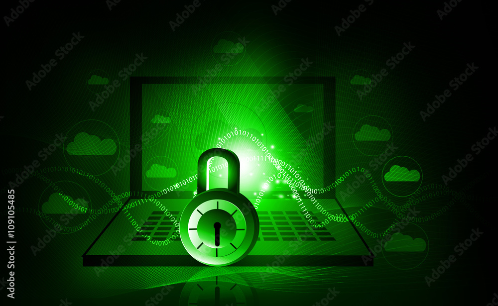 Poster internet security. pad lock on digital tech background