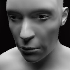 Cyborg, Android, Robot. Realistic Vector Humanoid Robot. View of Human Head. Stipple Effect. Vector Art. Dot Design. Pointillism Style. Face Scanning.