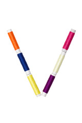 V letter made of spool sewing thread