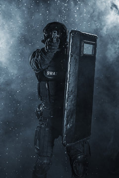 Police Officer With Ballistic Shield