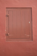 Red wooden window