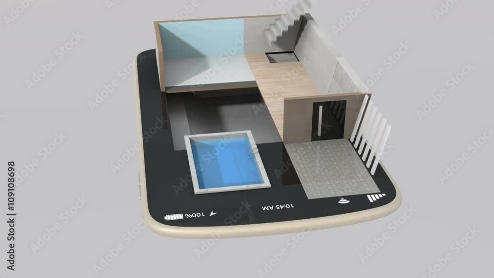 Aufkleber ３dcg animation of smart house parts installing into a smart phone. concept for home automation contr