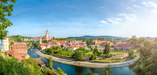 Fototapeta na wymiar Panoramic view over the old Town of Cesky Krumlov, Czech Republi