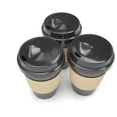 Three paper coffee cups. 3d rendering.