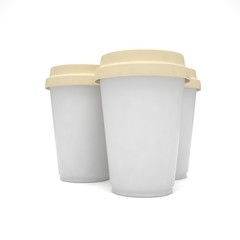 Three paper coffee cups. 3d rendering.