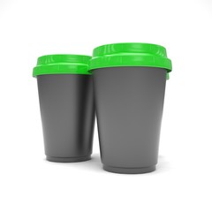 Three paper coffee cups. 3d rendering.