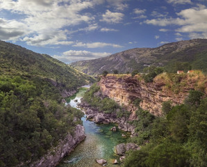 Fototapeta na wymiar Canyon of river Tara in Montenegro / Scenic panoramic view of the canyon of the river Tara in Montenegro 