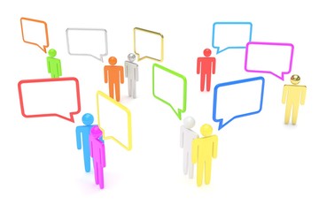 people with talk bubbles isolated over a white background. 3d rendering.