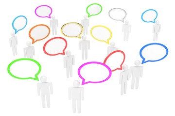 people with talk bubbles isolated over a white background. 3d rendering.