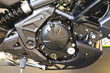 Close up engine of a motorbike.