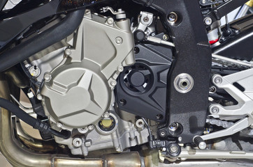 Close up Motorbike engine .