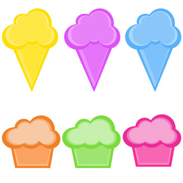 Vector colorful ice cream cones and cups