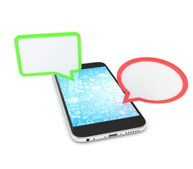 smartphone with bubbles isolated on white background. 3d rendering.