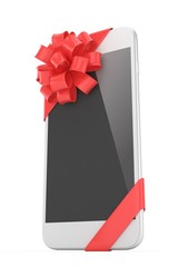 White phone with red bow. 3D rendering.