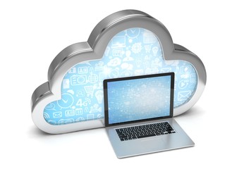 3d cloud symbol and laptop. 3d rendering.