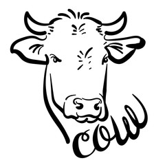 cow logo, line art, black and white, vector illustration