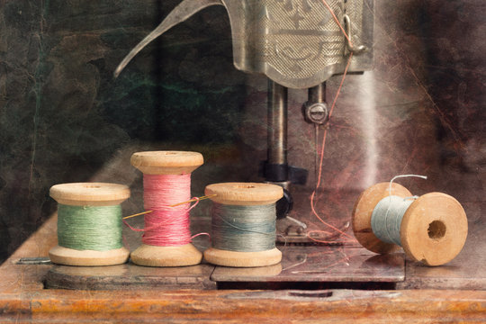 Vintage sewing thread on sewing machine
