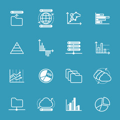 Data icons. Data storage icons and data analysis icons. Vector illustration